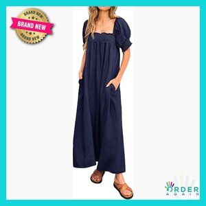 Maxi Dress Loose Puff Sleeve Square Neck Maternity Flowy Beach Dress with